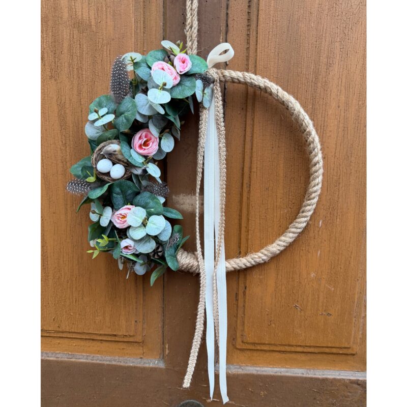 Trvanlivý věnec na jutovém kruhu/průměr 30cm/růžová barva