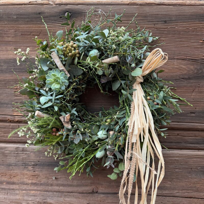 Eucalyptový věnec s borůvčím/průměr 30cm/Echeverie